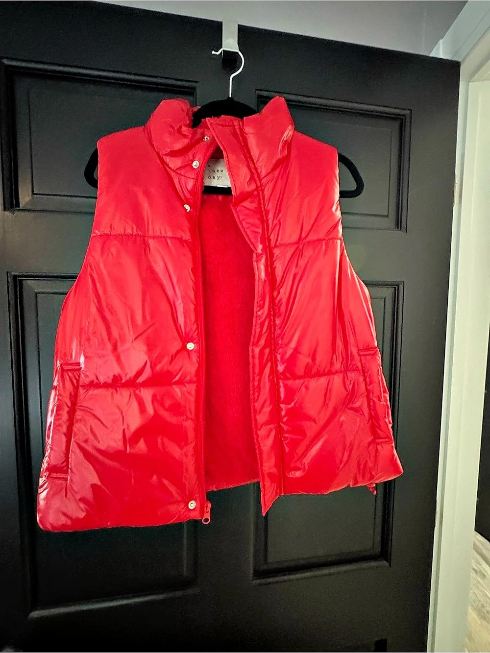 a new day Glossy Red Puffer Vest Red Size Small